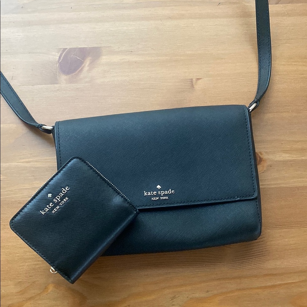 Kate Spade Black Leather Crossbody and Wallet